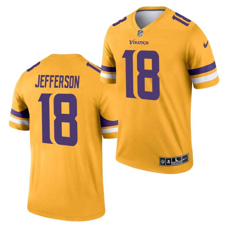 Men%27s Minnesota Vikings #18 Justin Jefferson Gold 2021 Inverted Legend Stitched Jersey Dzhi